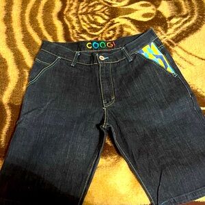 COOGI Men's Dark Blue Denim Shorts with Colorful Accents